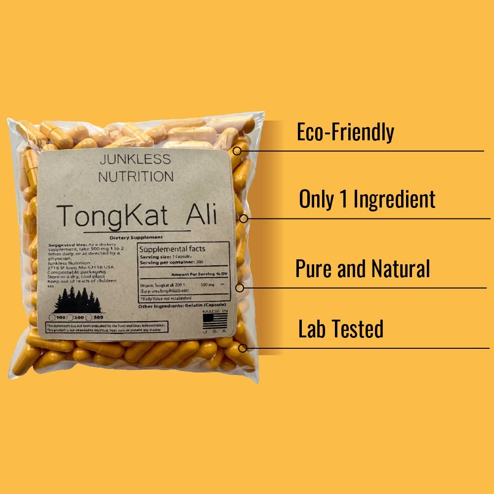 Tongkat Al LONGJACK GRADE A STRONGEST ROOT EXTRACT 200:1 (500 capsules) USA