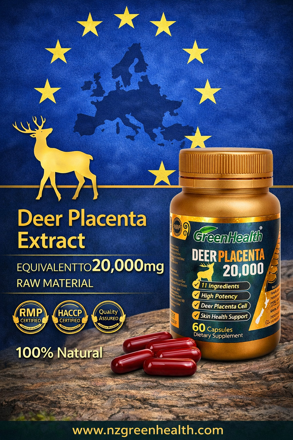 Green Health Deer Placenta Dietary Supplement – 60 Soft Gels