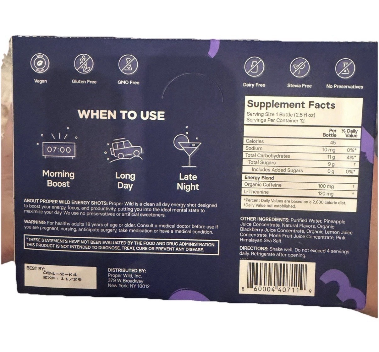 Proper Wild Blackberry Energy Shot 12-Pack 2.5 fl oz 100mg Caffeine Vegan