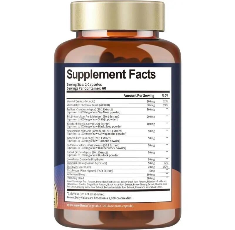 Tarmya’s 25-in-1 Sea Moss Black Seed Oil Ashwagandha Ginger Shilajit Supplements