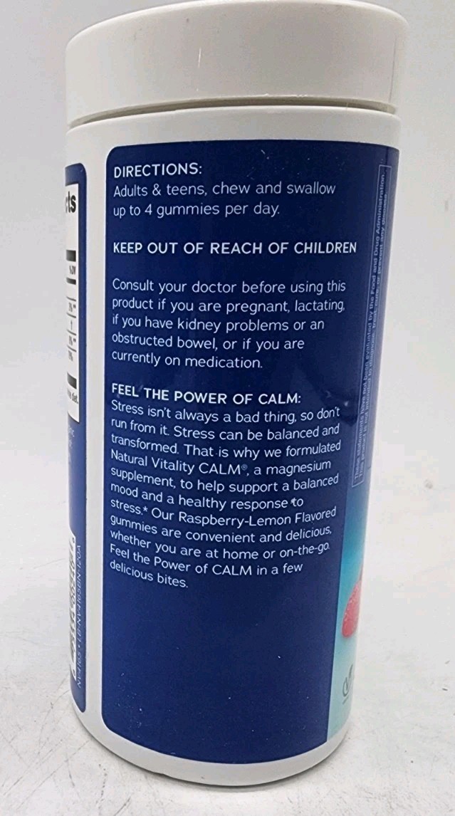 Natural Vitality CALM Gummies 120ct Magnesium Citrate Raspberry Lemon Exp 02/27