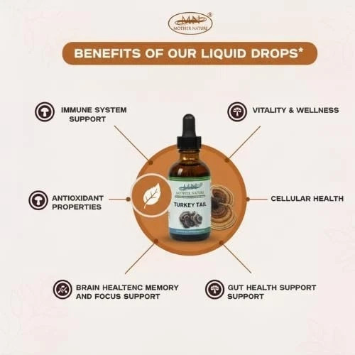 Turkey Tail (Trametes versicolor) Mushroom Extract Liquid Drops 1, 2 & 3 Packs