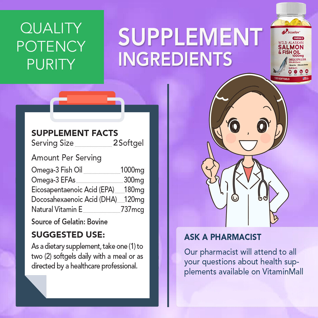 Omega 3 Fish Oil 1000mg Caps 180mg EPA 120mg DHA with Vitamin E 30/60/120Caps