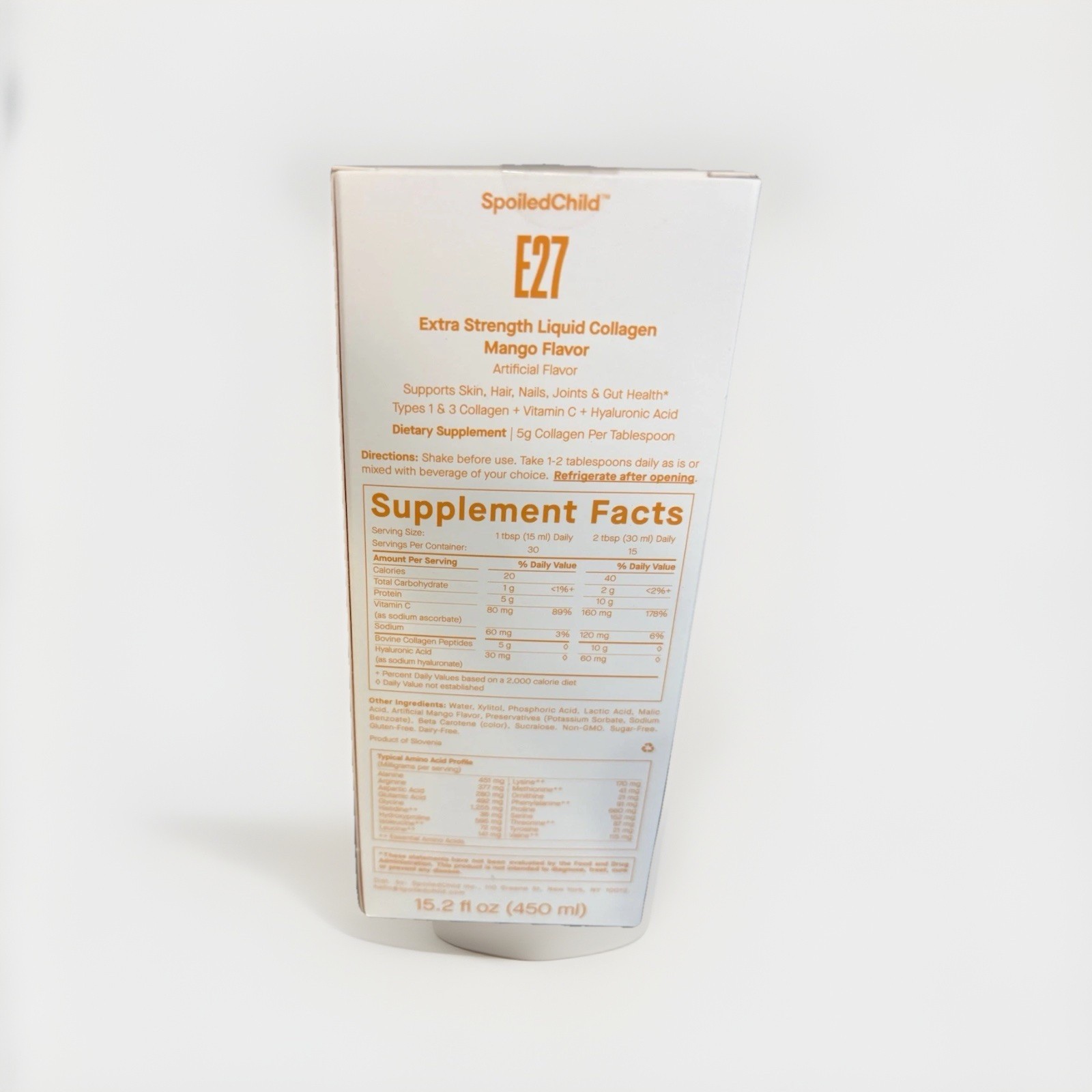 SpoiledChild E27 Extra Strength Liquid Collagen Mango 15.2 fl oz w/measuring cup
