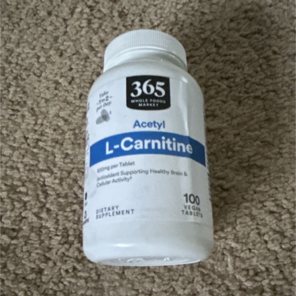 365 Whole Foods Market Acetyl L-Carnitine 500mg Vegan Tablets 100 ct