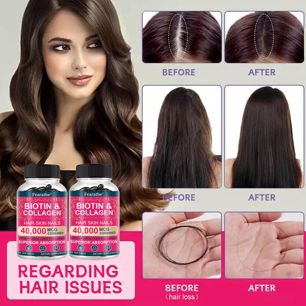Biotin & Collagen Capsules 40,000mcg Natural Skin Hair Nails Supplement