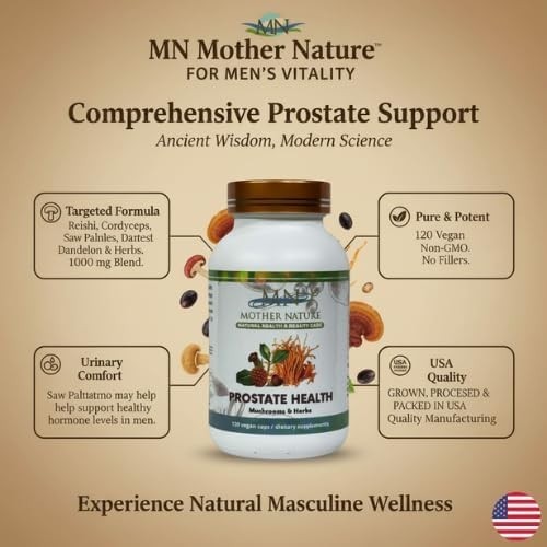 Mother Nature Prostate Health Herbal Supplements for Men – 120 Capsules