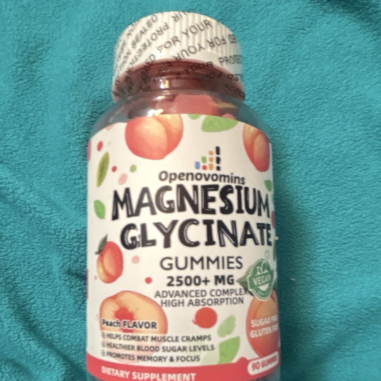 Openovomins Magnesium Glycinate Gummies 2500+mg Peach 90 Vegetarian Non-GMO