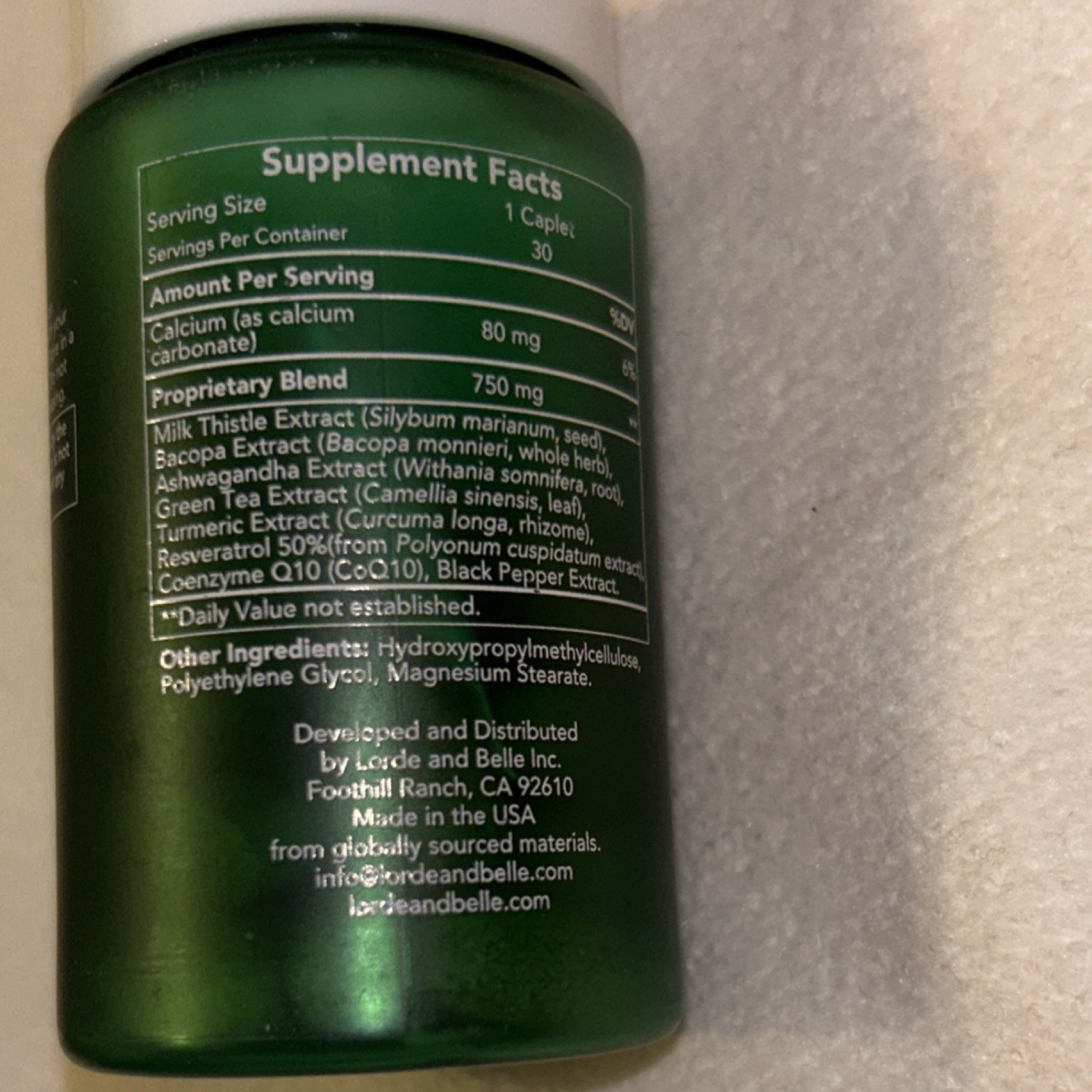 Lorde Belle LB Optimizer 3.0 Caplets 30ct Exp 12/2026 Milk Thistle Bacopa