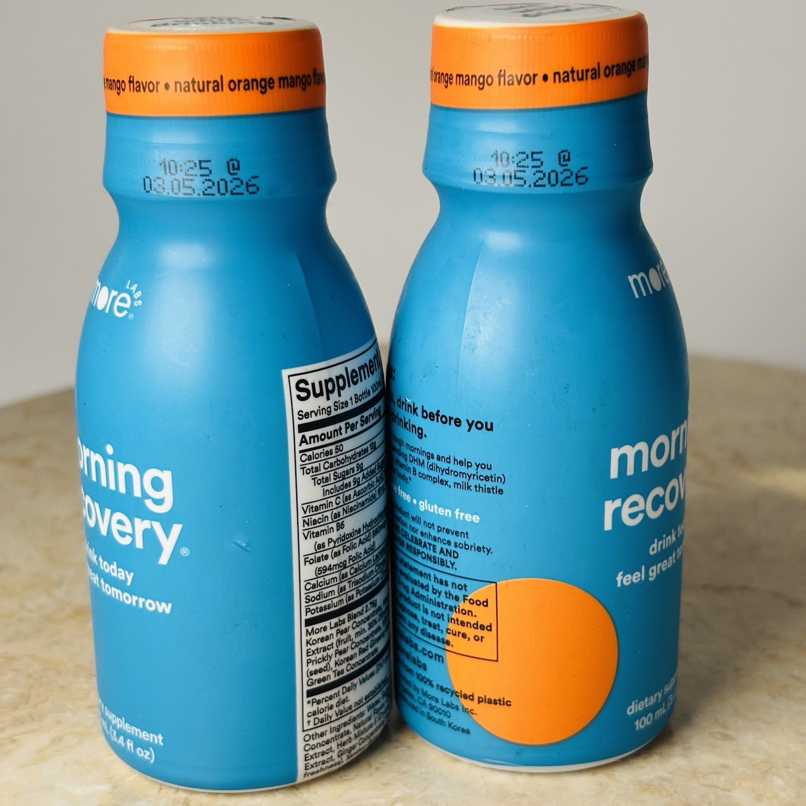 More Labs, Morning Recovery Drink Supplement, Orange Mango, 3.4 OZ Exp 03/26 2PK