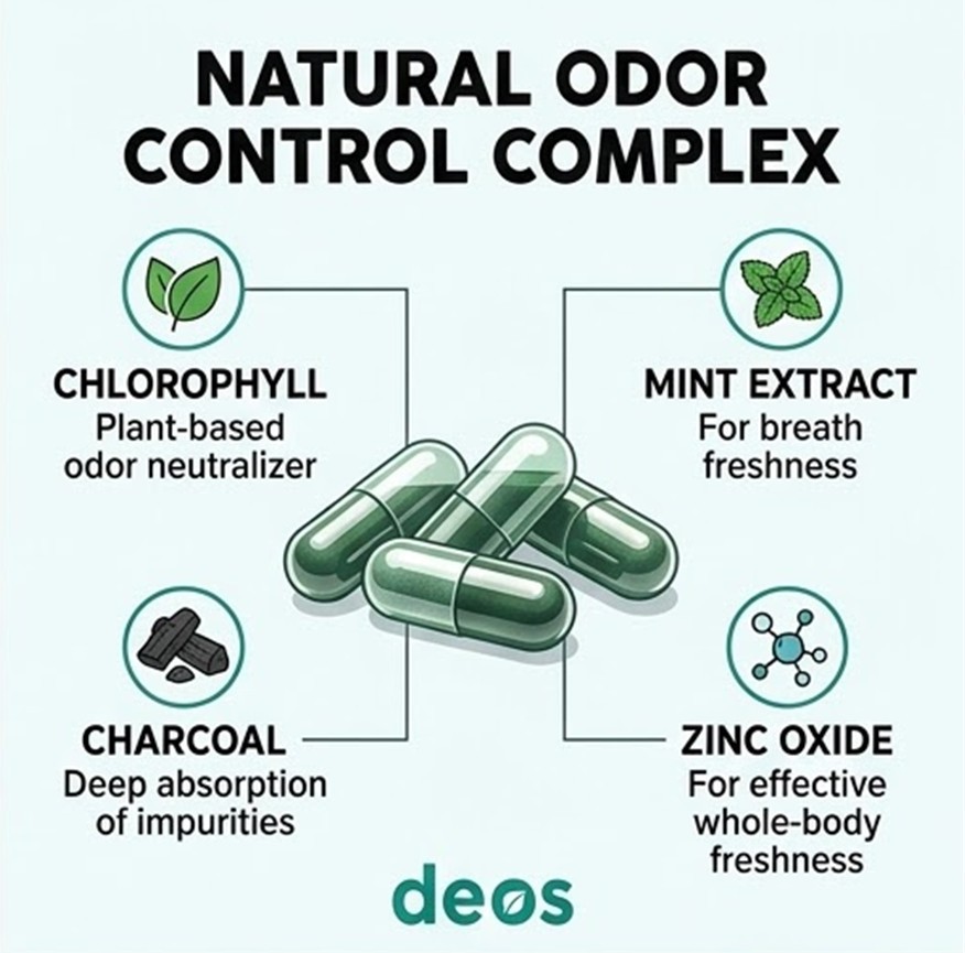 2Pk deos Body Deodorizing Supplement Natural Fresh Breath Underarm 60 Capsules