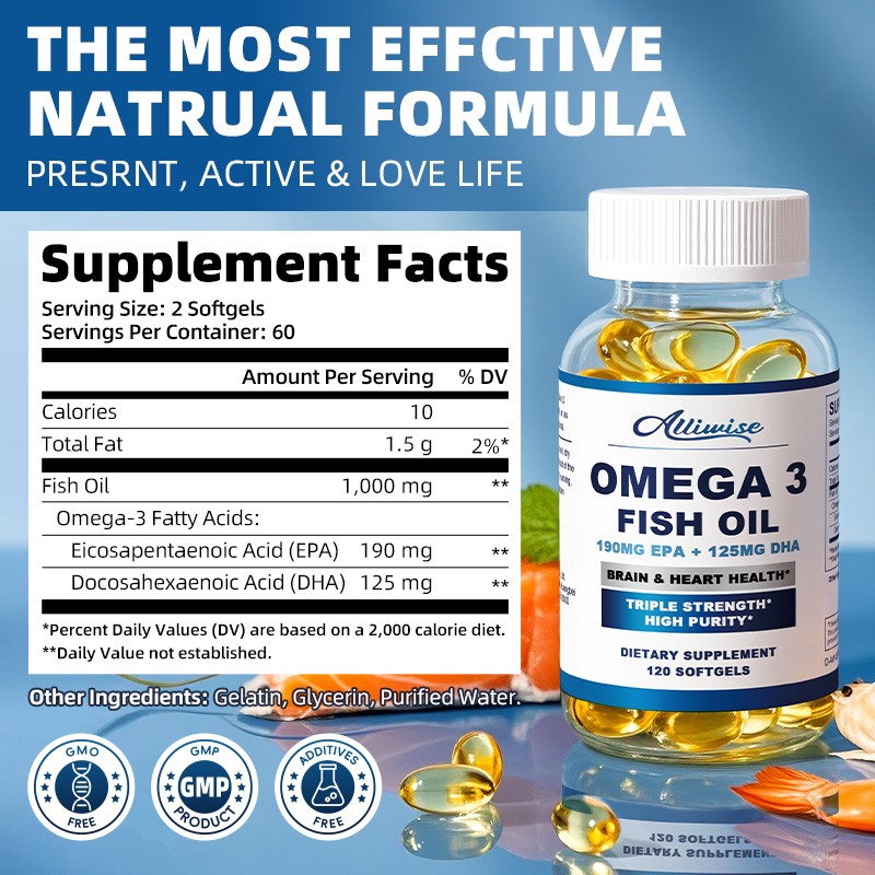 Omega 3 Fish Oil Capsules 1000mg Fish Oil EPA & DHA ,Heart Health