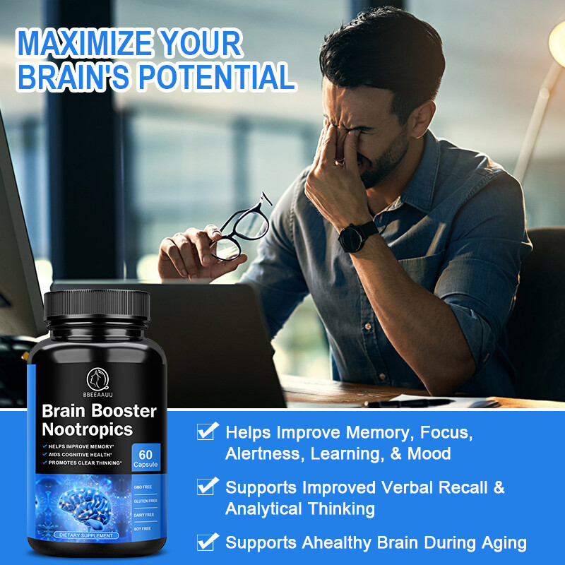 Brain Booster Nootropic Supplement Support Focus Energy Memory & Clarity 60PCS