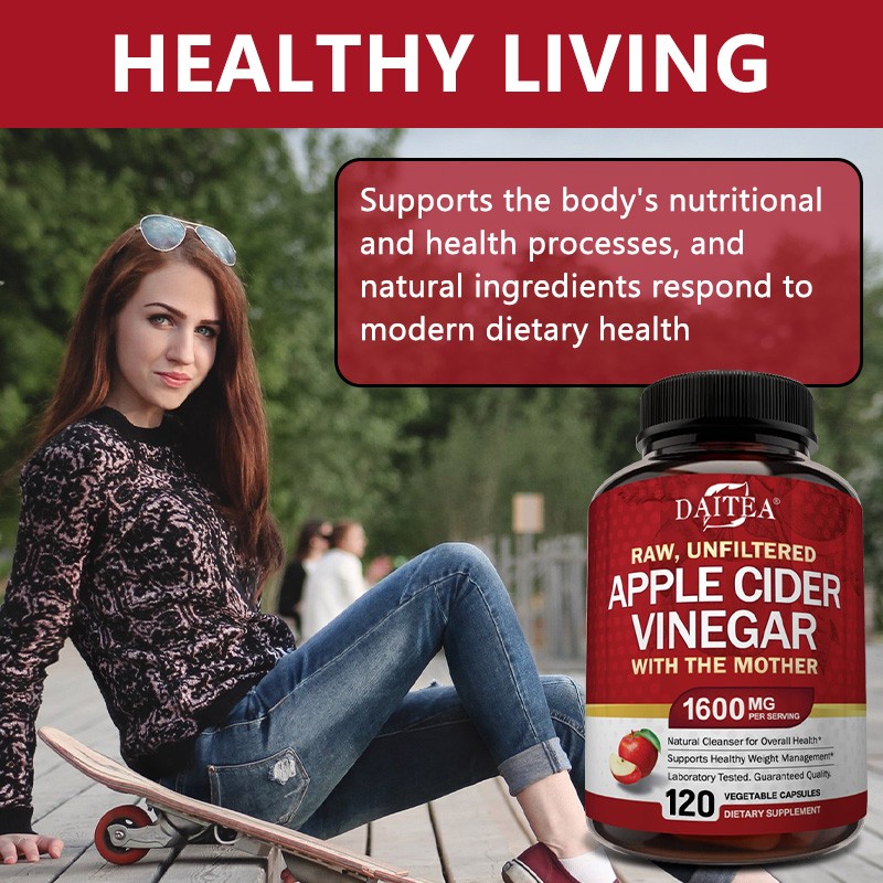 1600mg Apple Cider Vinegar Capsules, Detox & Weight Support, 120 VegCaps
