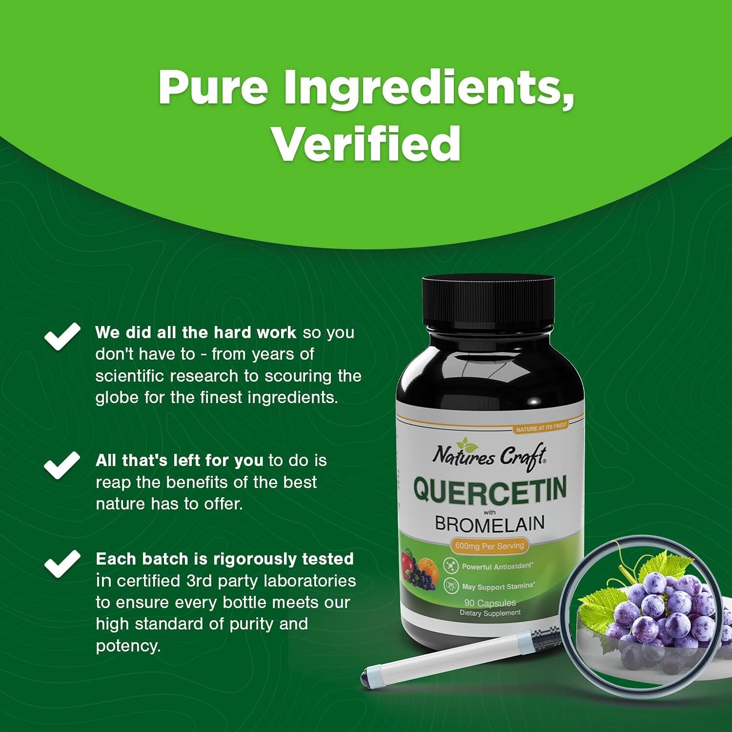 High Strength Quercetin 500mg 90 Capsules Plus 100mg Bromelain (3 Months Supply)