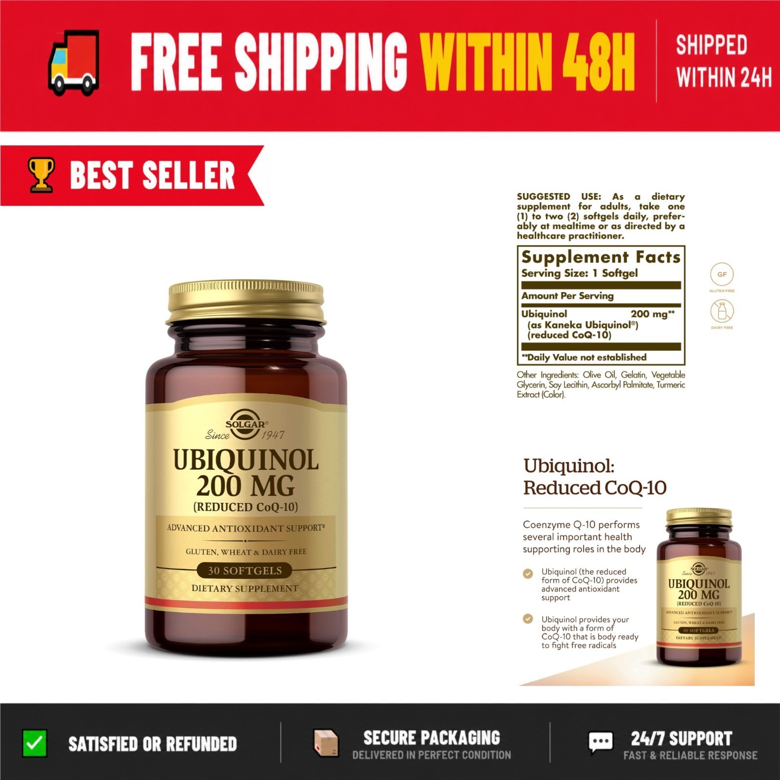 Solgar Ubiquinol 200 mg Softgels – Heart & Brain Support – 30 Count