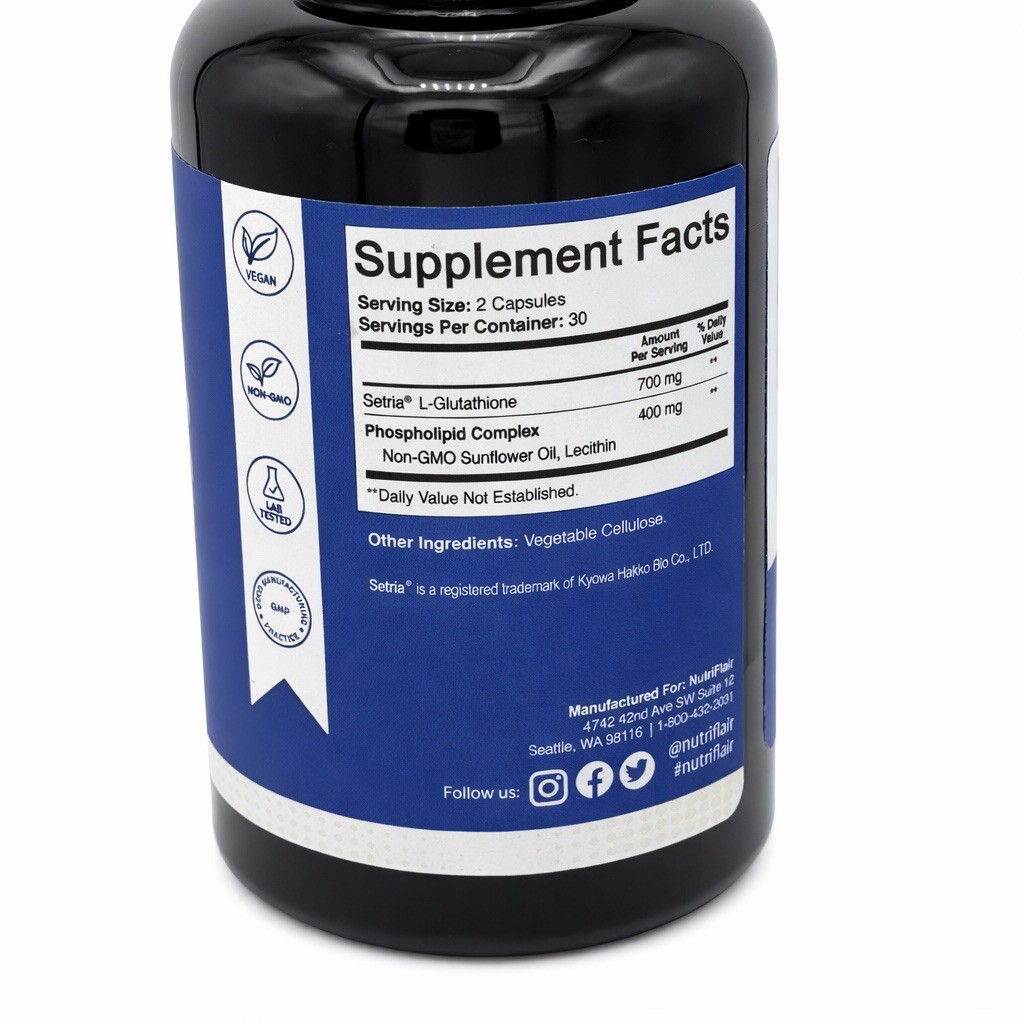 NutriFlair Liposomal Glutathione 700mg 60 Capsules Setria Antioxidant Supplement