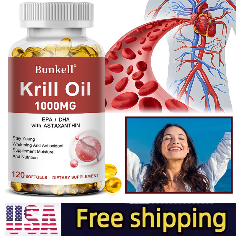 Krill Oil 1000MG Contains EPA/DHA and Astaxanthin, Whitening, Antioxidant