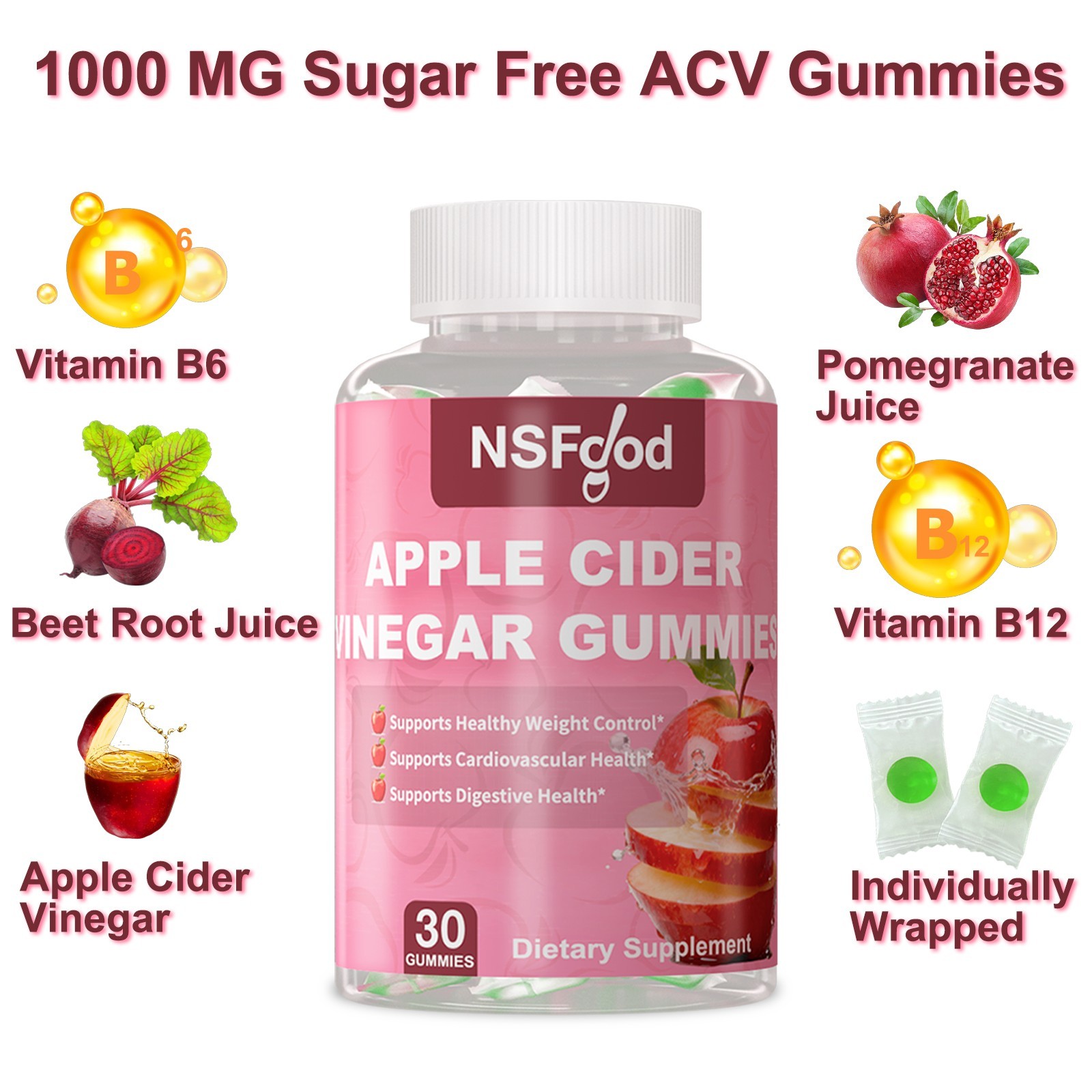 Apple Cider Vinegar ACV Gummies with the Mother Gut Health & Natural Energy Keto