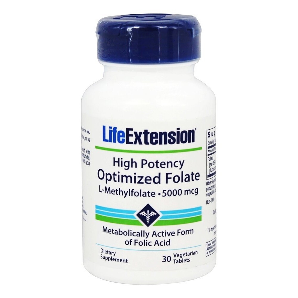 Life Extension Optimized Folate High Potency L-Methylfolate 5000 mcg,30Veg Tabls