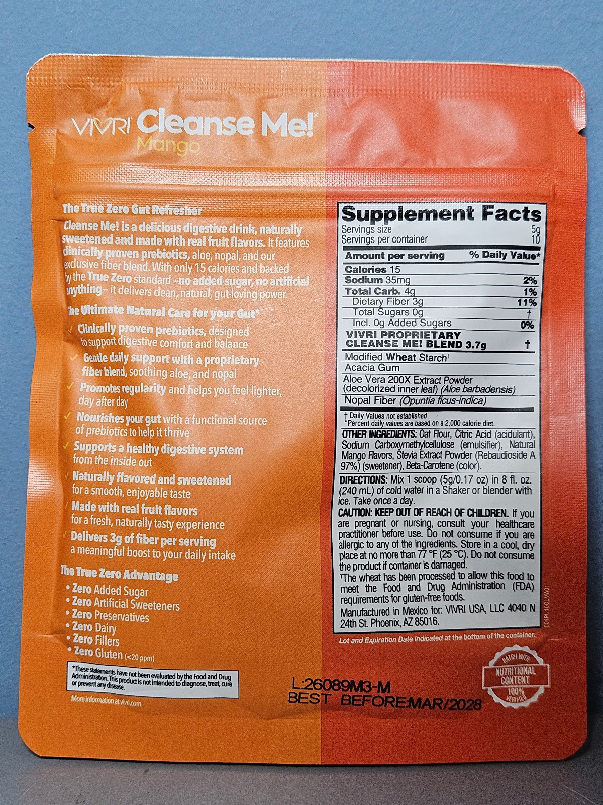 10 Servings VIVRI Cleanse Me Mango Cleanser – Exp 3/2028 – New & Sealed