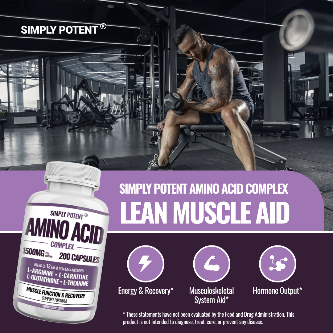 Amino Acid Complex 1500mg 200 Capsules – 13 Aminos with L-Arginine L-Glutathione