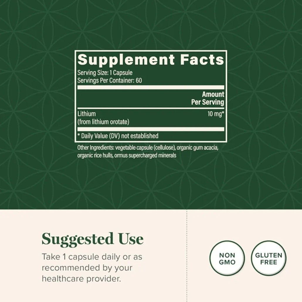Global Healing Lithium Orotate 10mg Non-GMO Gluten Free Vegan Friendly 60 Caps