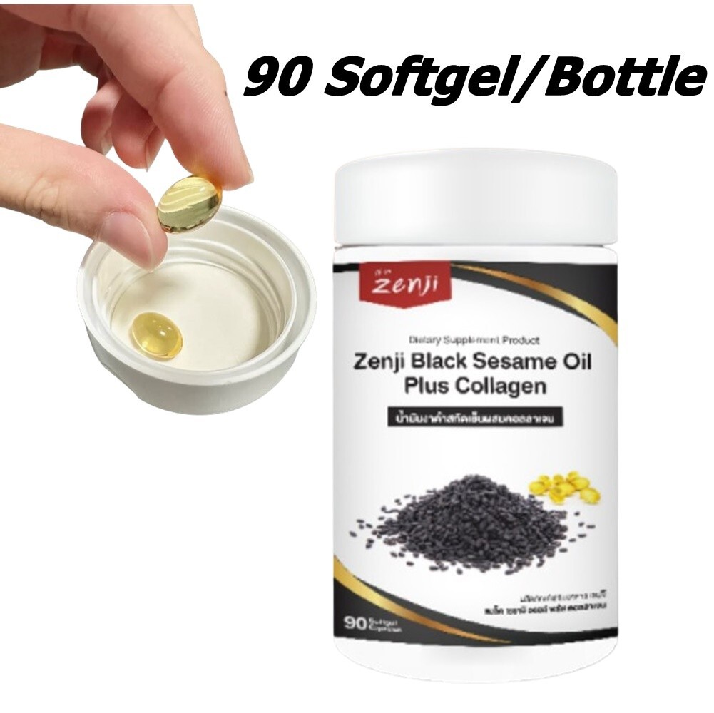6X Zenji Black Sesame Oil Plus Collagen Tripeptide 500 mg Dietary Supplement 90