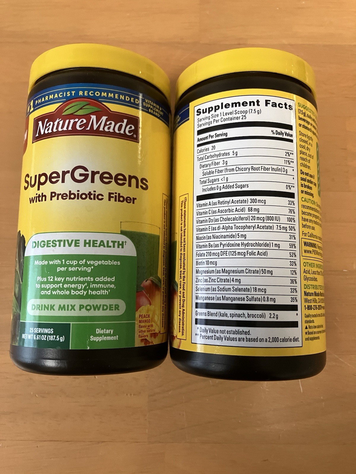2-Nature Made SuperGreens Prebiotic Fiber Digestive Health Drink Mix Peach Mango