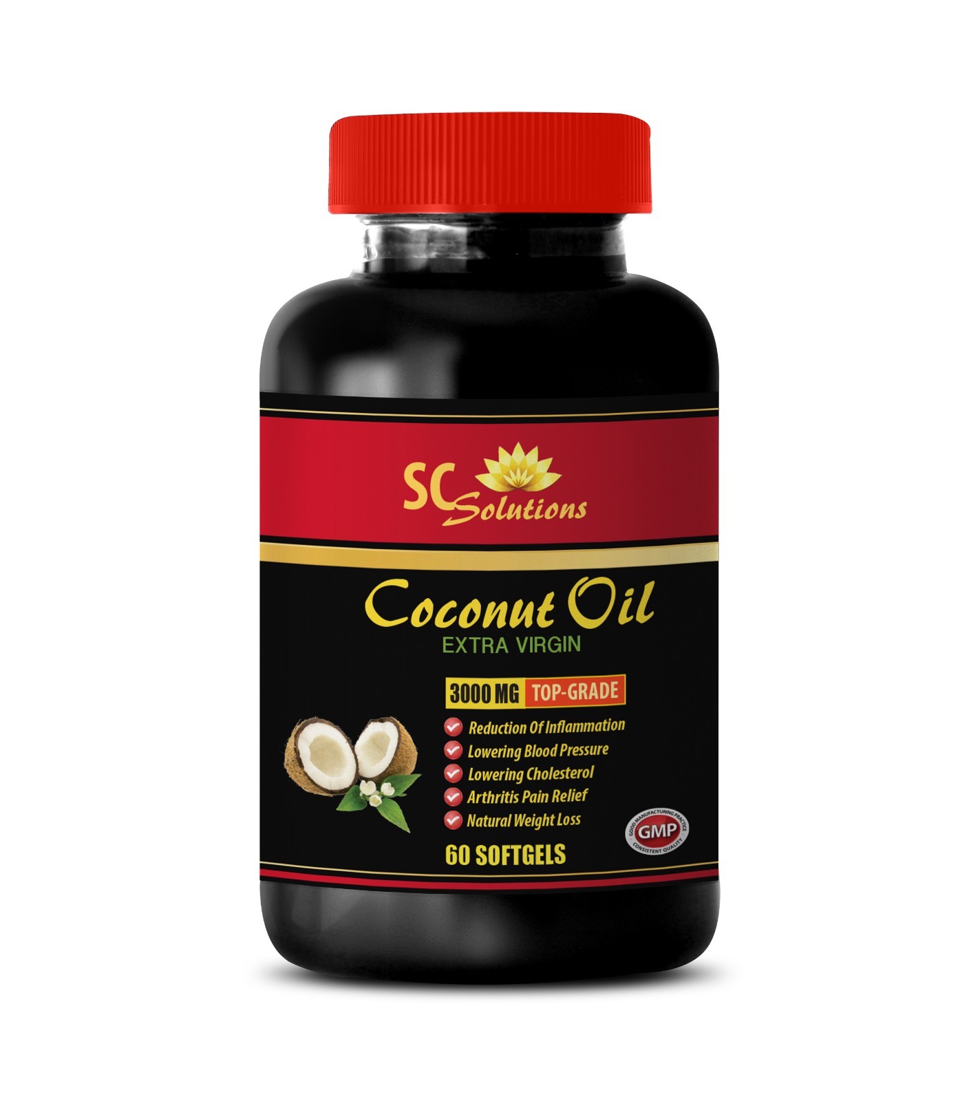 EXTRA VIRGIN COCONUT OIL 3000 MG – Stress relief pills (1 Bottle 60 Softgels)