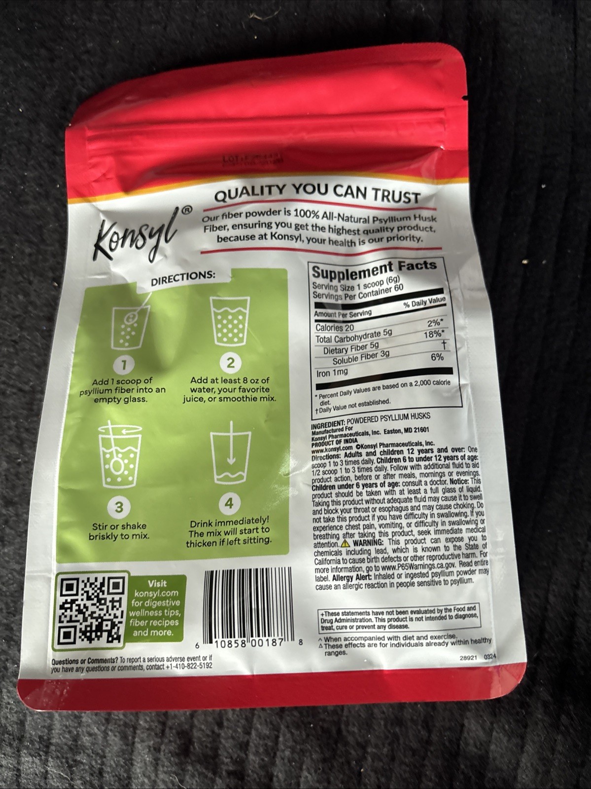 Konsyl Daily Psyllium Fiber Powder supple (12.7 oz, 360g, 60 Servings) 08/2028