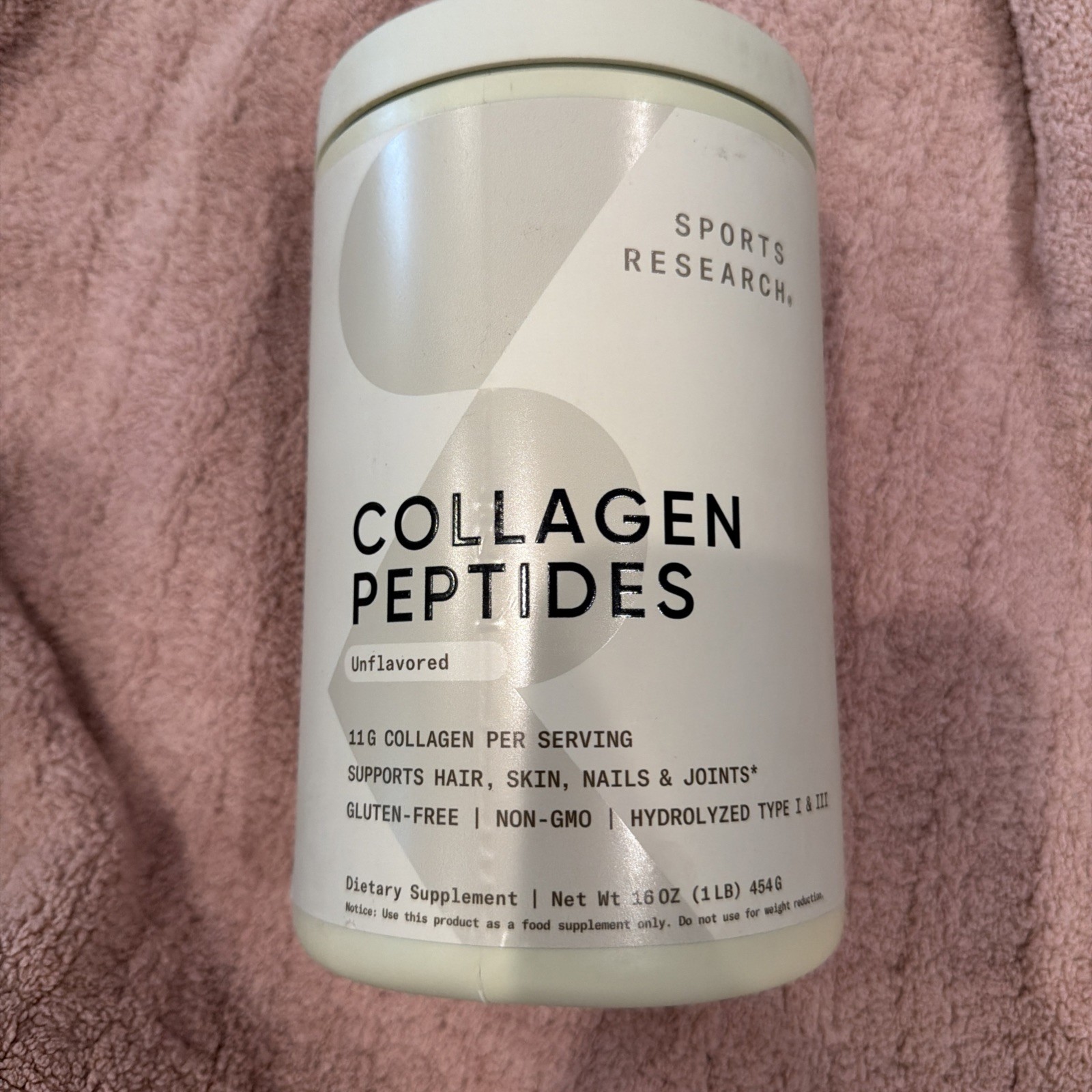 Sports Research Collagen Peptides Powder Hydrolyzed Unflavored Gluten Free 16 Oz