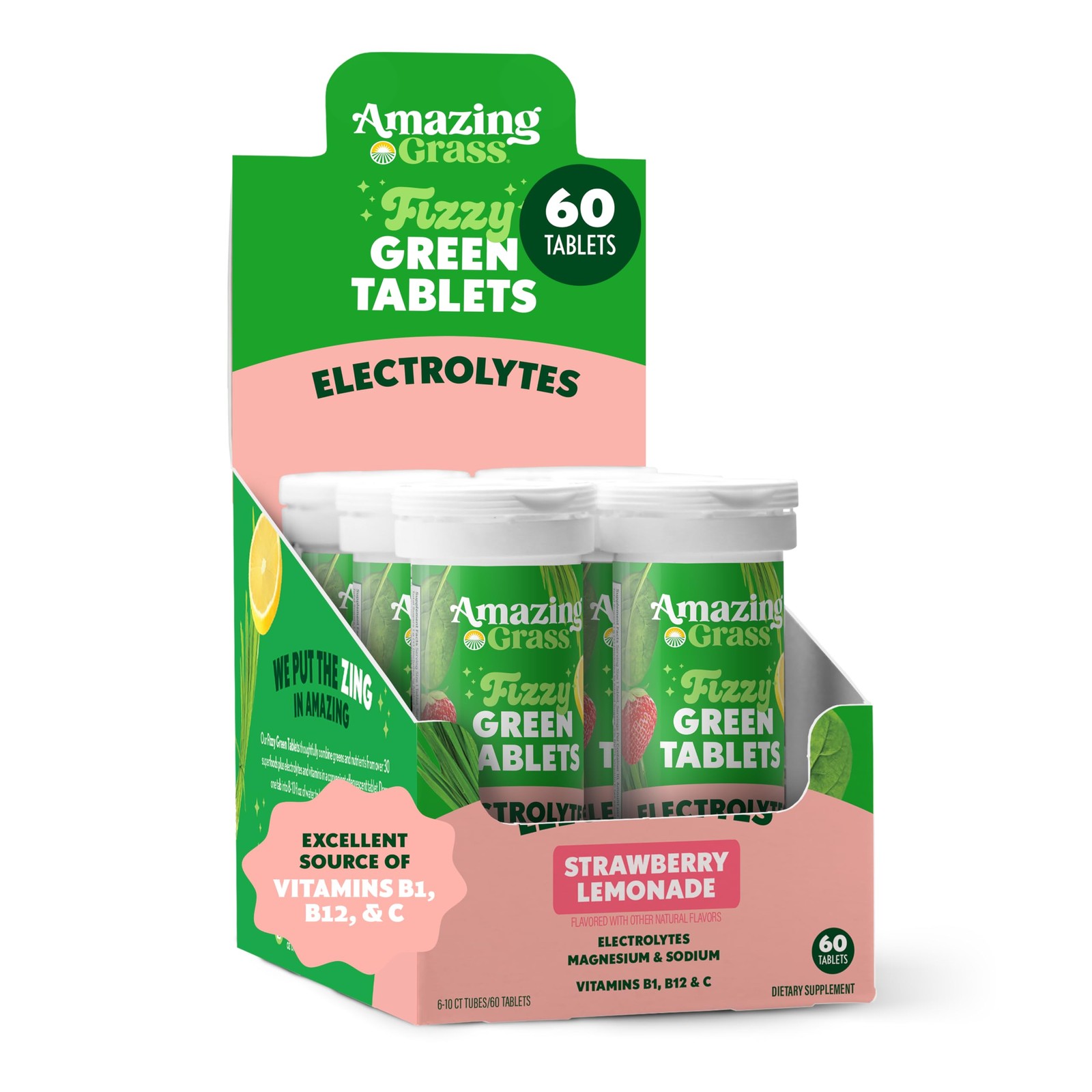Amazing Grass Electrolyte Tablets, Fizzy 10 Count (Pack of 6), 60 Servings