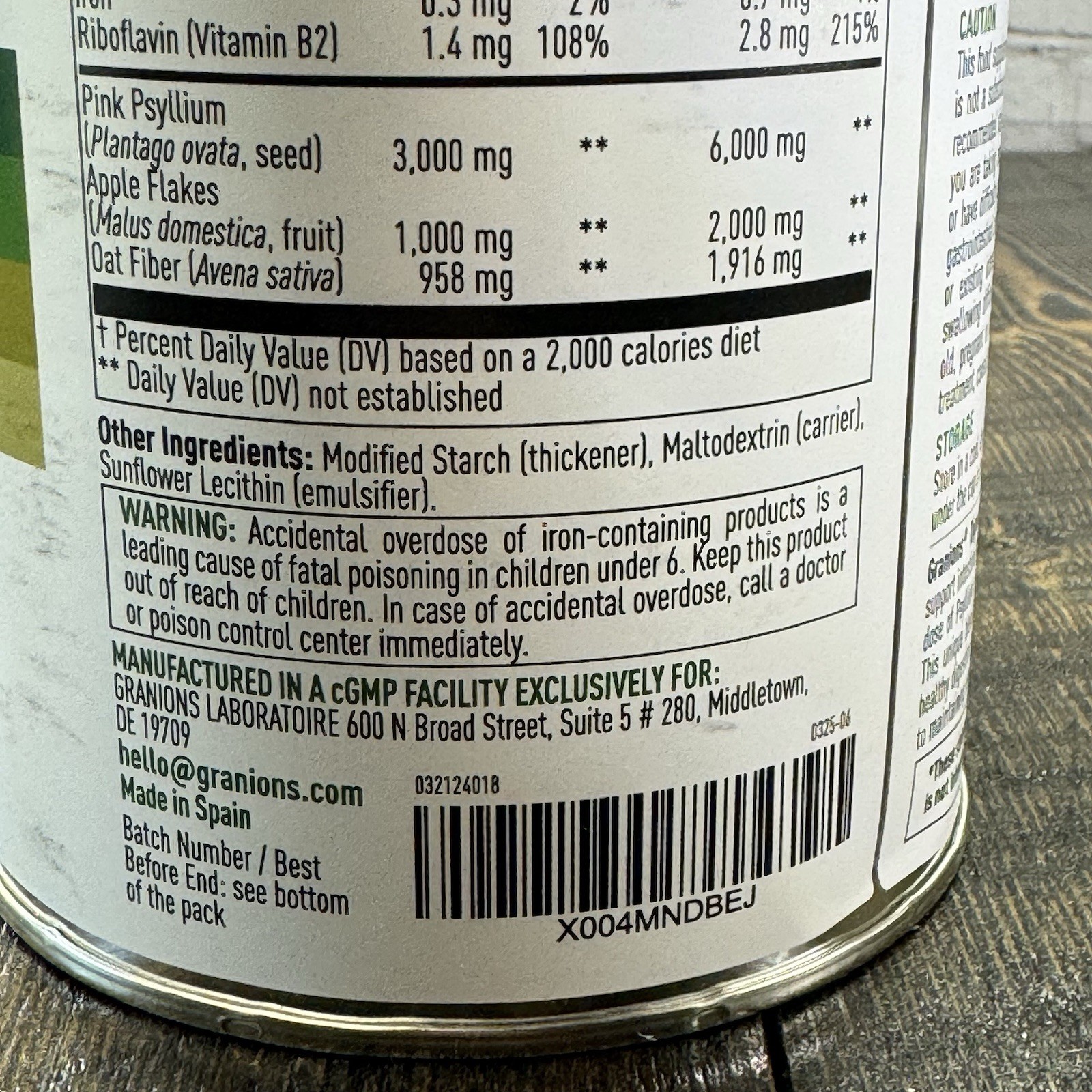 Granions Digestive Fiber Complex Powder – Psyllium Apple Oat – Unflavored 60 ser
