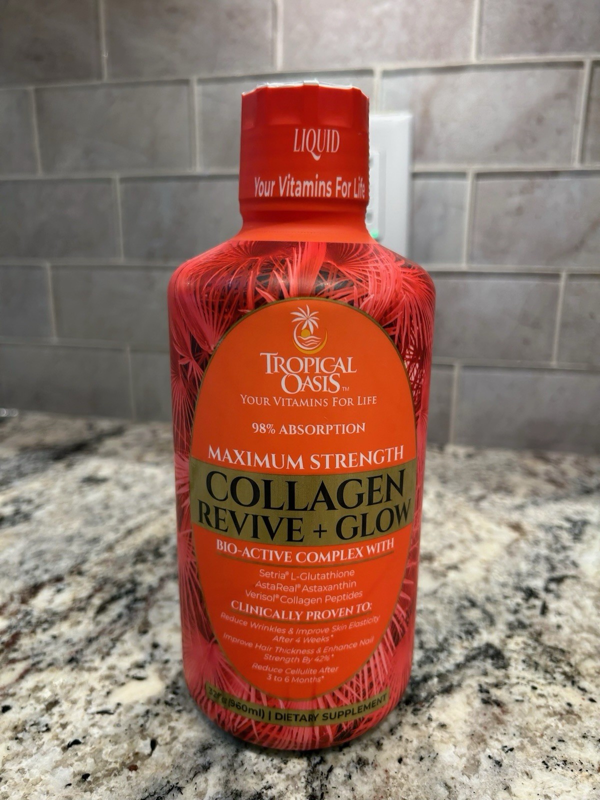 Tropical Oasis Collagen Revive + Glow Liquid Supplement Strawberry Mango 32 fl …