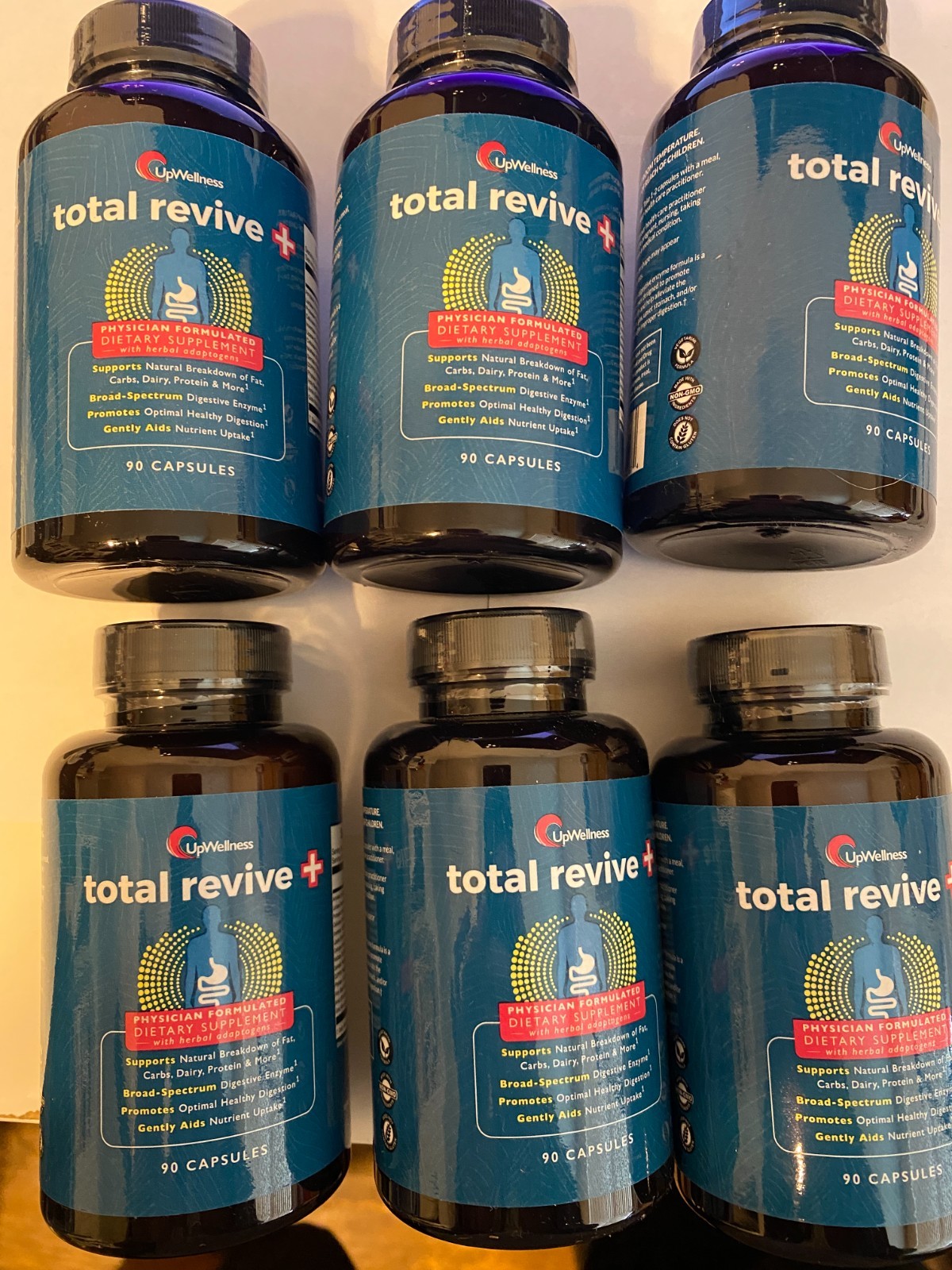 6 Bottles – UpWellness Total Revive + 90 Capsules Broad Spectrum – Expired