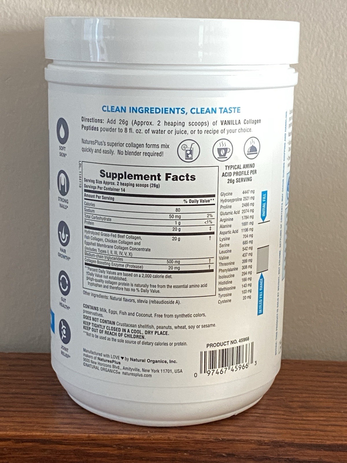 NEW NaturesPlus Collagen Peptides Vanilla Powder 0.8 lb (364 g) Non-GMO GF
