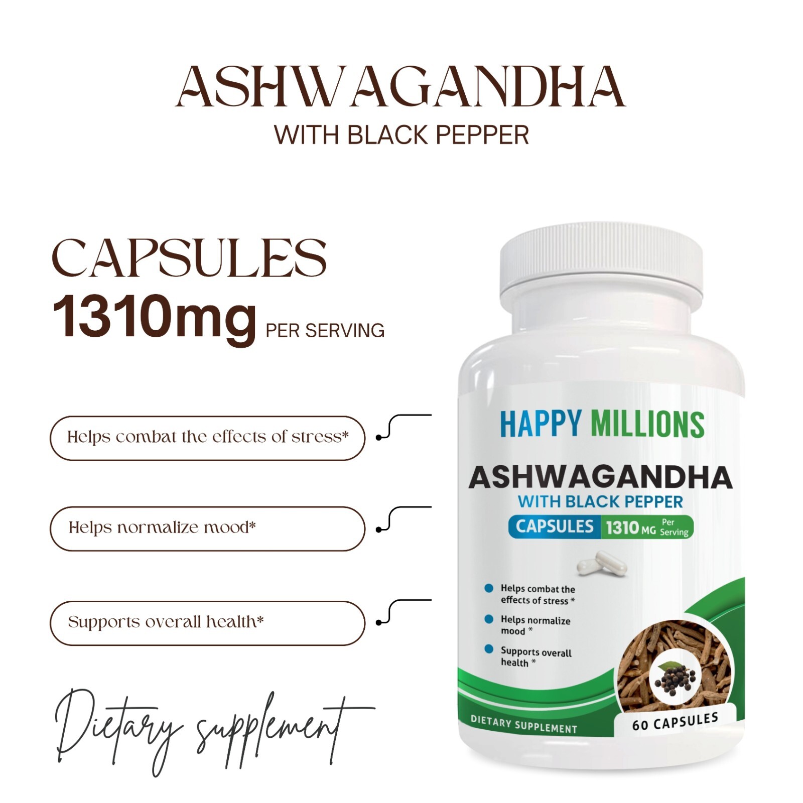 HAPPY MILLIONS ASHWAGANDHA WITH BLACK PEPPER