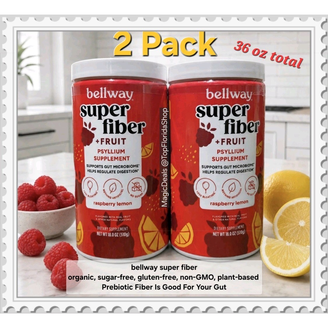 2 Organic Psyllium Husk Fiber, gluten-free Non-GMO Prebiotic Fiber Supplement
