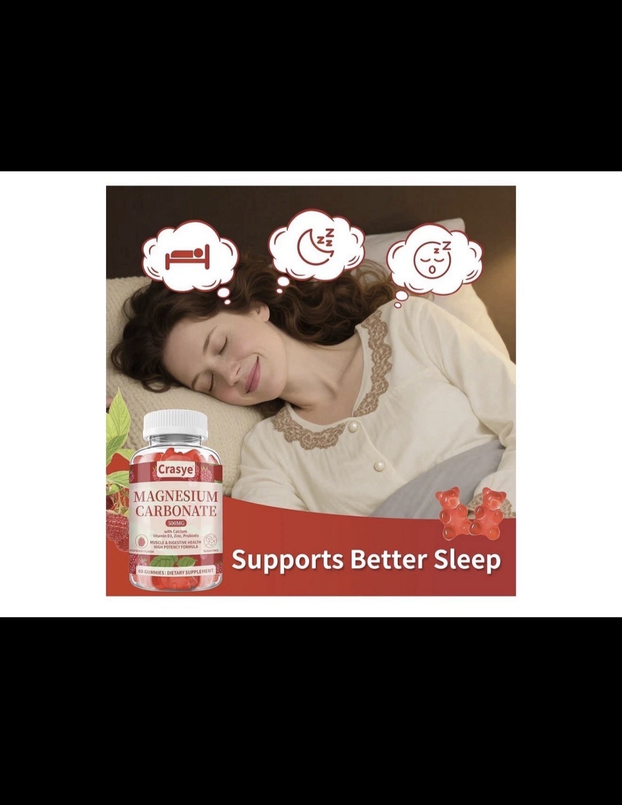 Crasye Magnesium Carbonate Gummies 500mg Sugar Free Raspberry 60ct