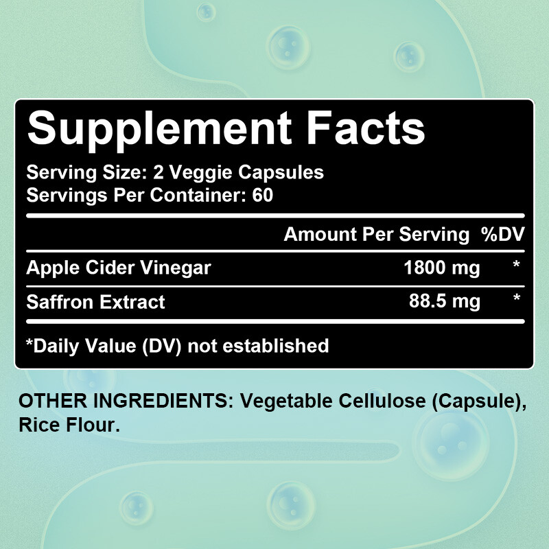Organic Apple Cider Vinegar Capsules 1800 mg plus Saffron Extract
