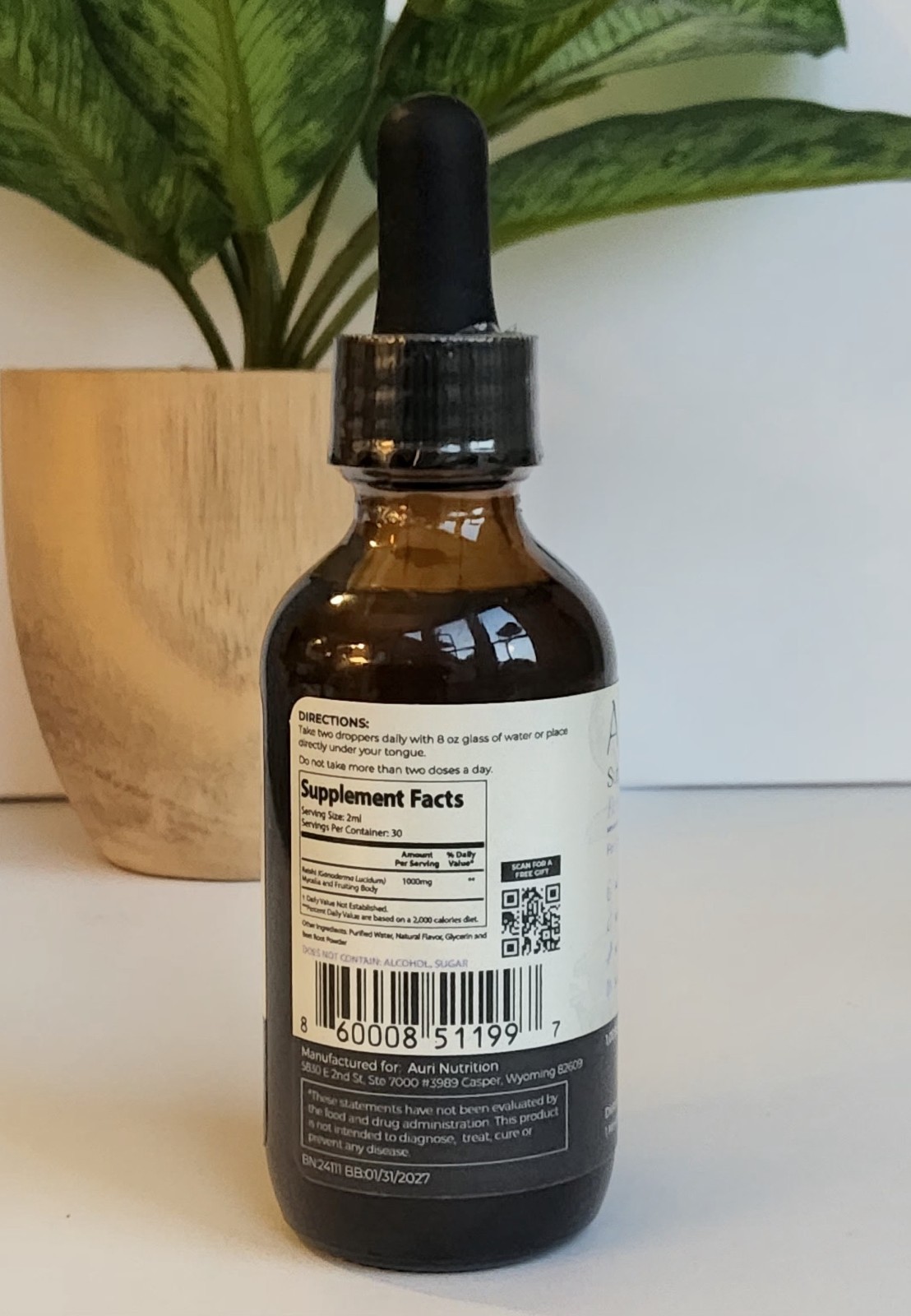 Auri Reishi Super Mushroom Elixir Stress Support Supplement 60ml / 2 fl oz NIB