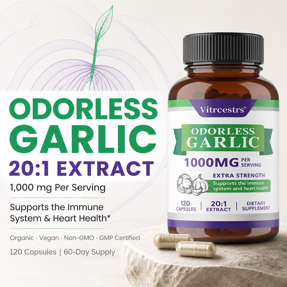 Garlic Supplement, 20:1 Extract 50mg,Supports Immune & Cardiovascular 30~120Caps