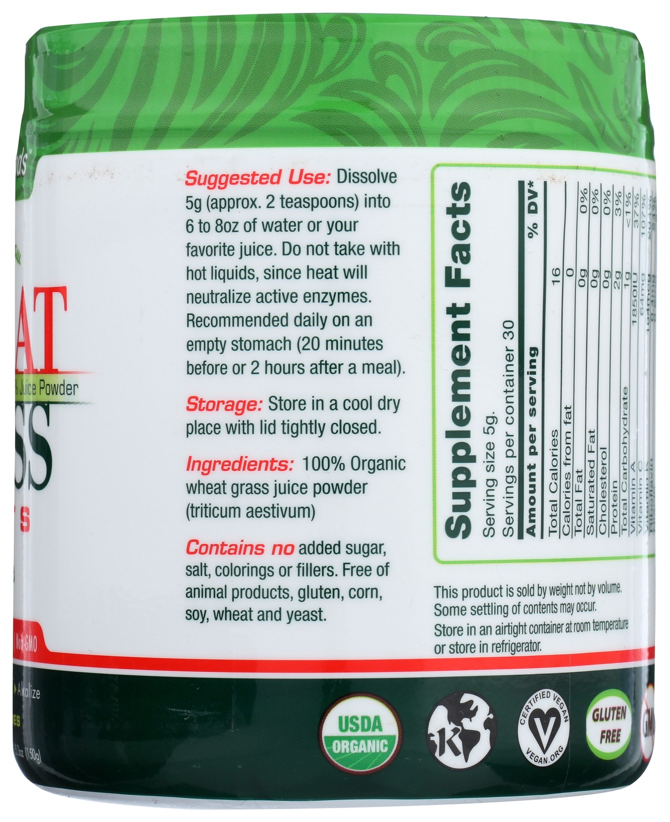 Organic Wheat Grass Shots Green Foods Dietary Supplement 5.3 Oz Powder 1 Pack
