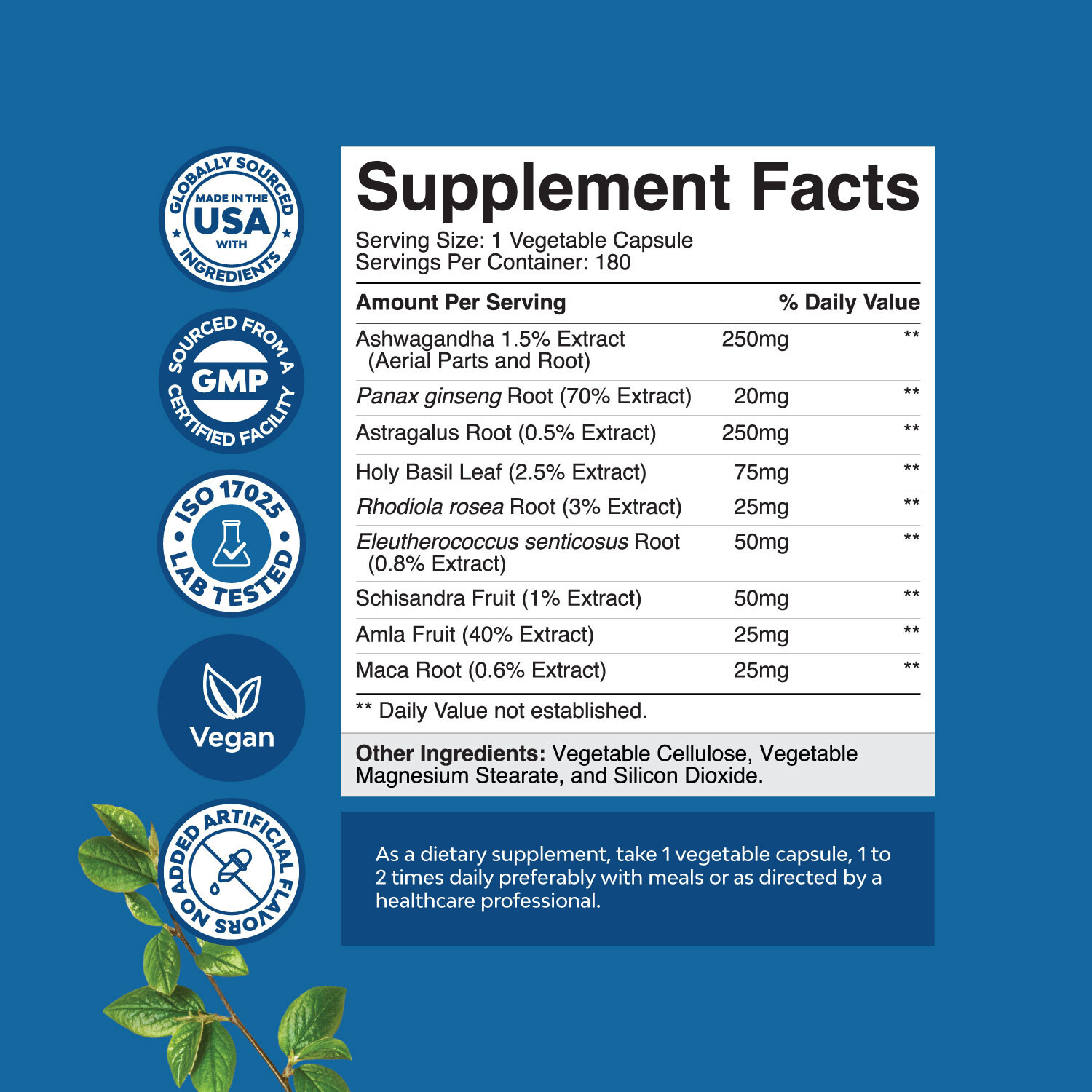 Herbal Adaptogen Mood Support Supplement for Stress & Cortisol Management 180ct