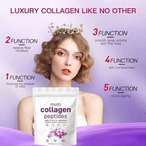 Hydrolyzed Multi Collagen Peptides Powder 1lb Type I II III V X Dietary