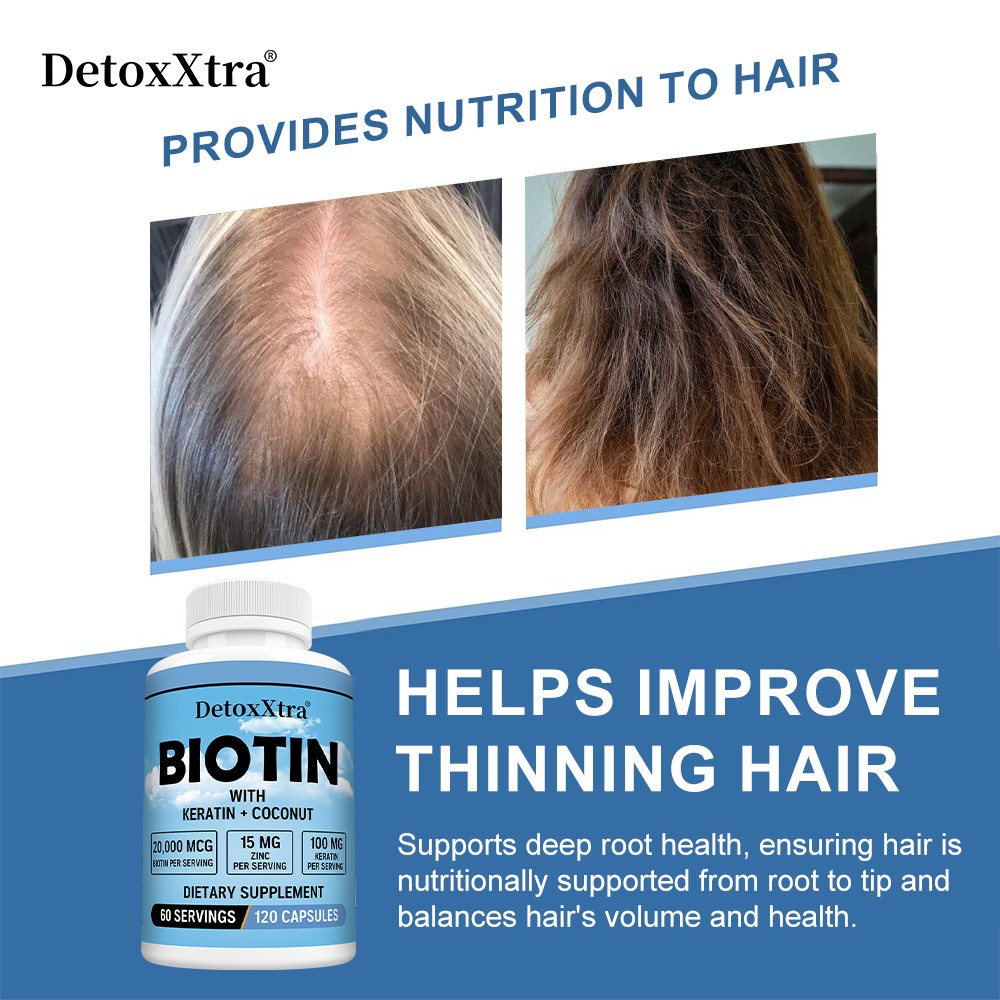 Biotin Supplement 20000mcg Keratin Coconut Zinc Growth Nails Hair Skin 30/60/120