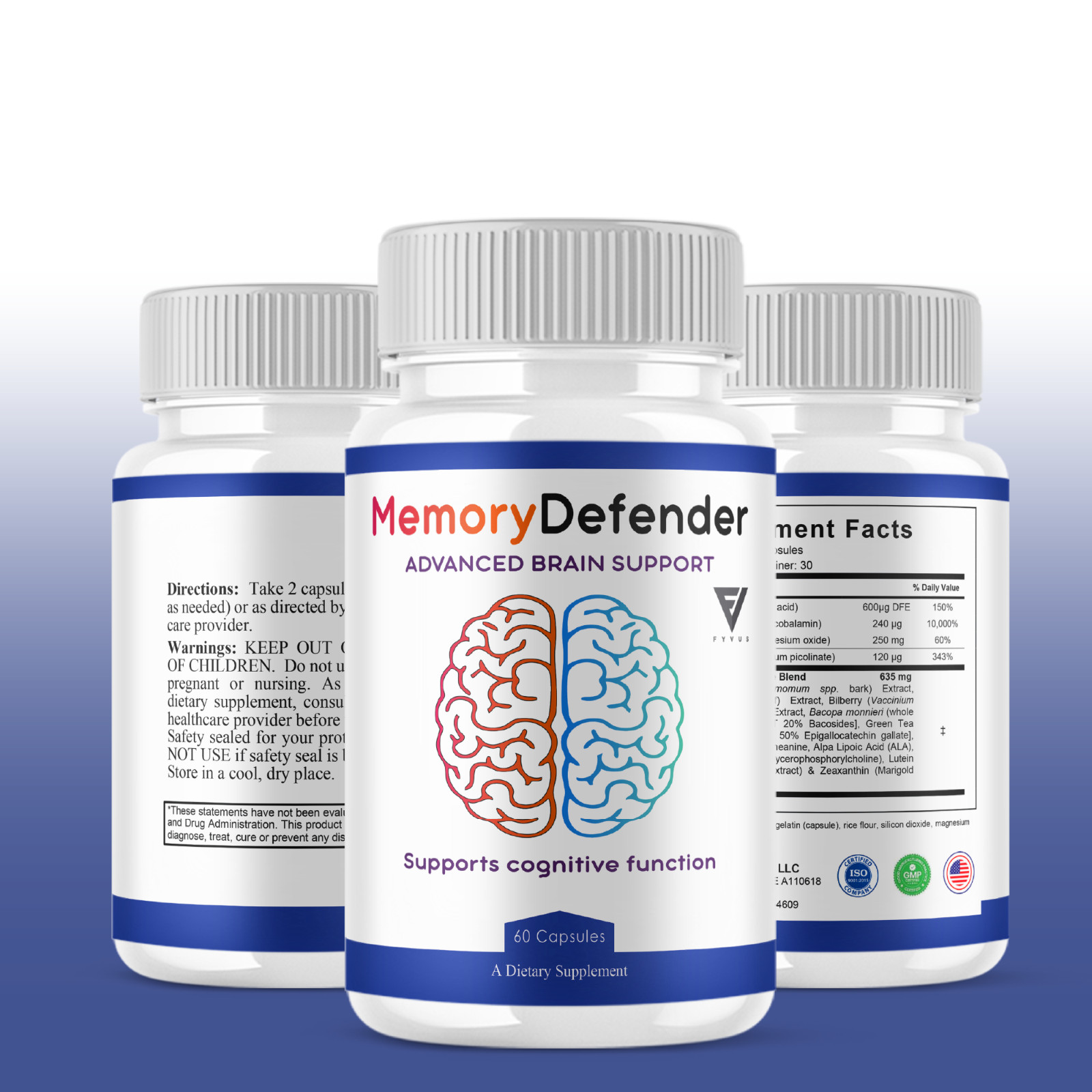 (5 Pack) Memory Defender Nootropic Capsules, MemoryDefender Pills (300 Capsules)