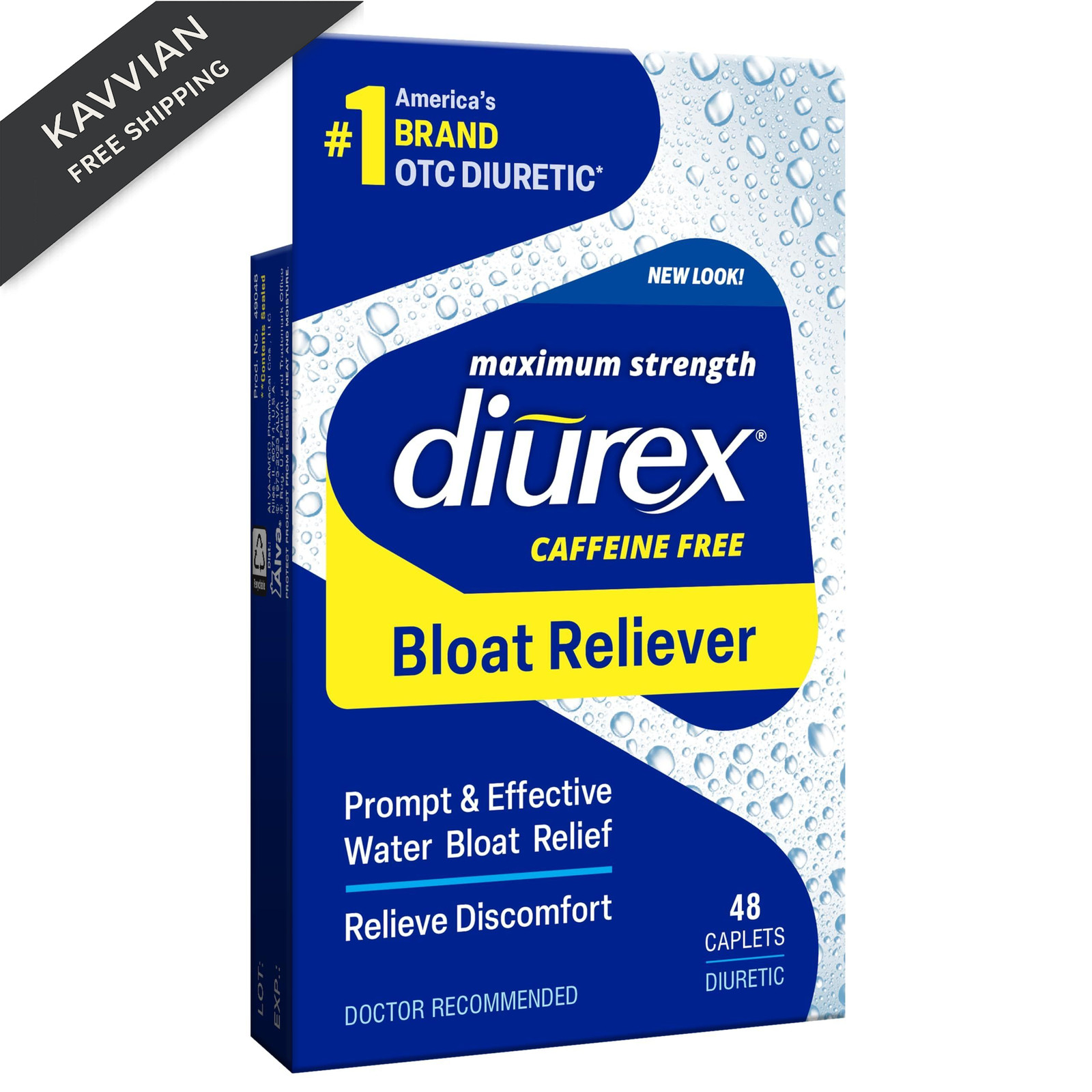 Diurex Caffeine-Free Bloat Relief, Maximum 48 Count (Pack of 1), Blue