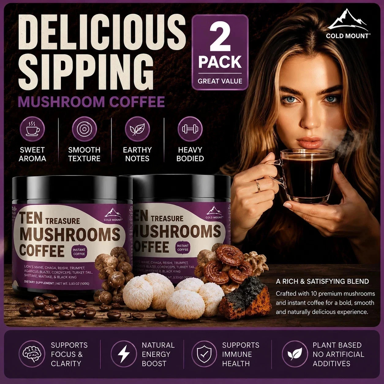 2 Pack Organic Mushroom Coffee 396g Each | Authentic USA | Free Shipping